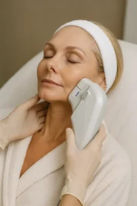 Woman receiving HIFU non surgical facelift treatment Barry
