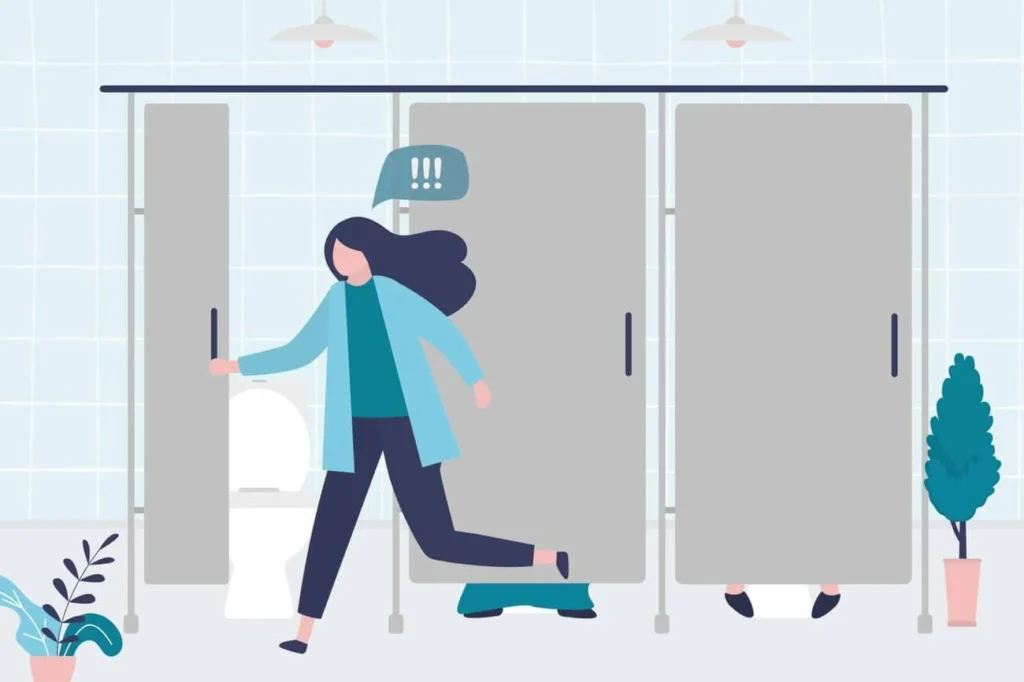 graphic of Urine incontinence Barry woman running to the toilet.
