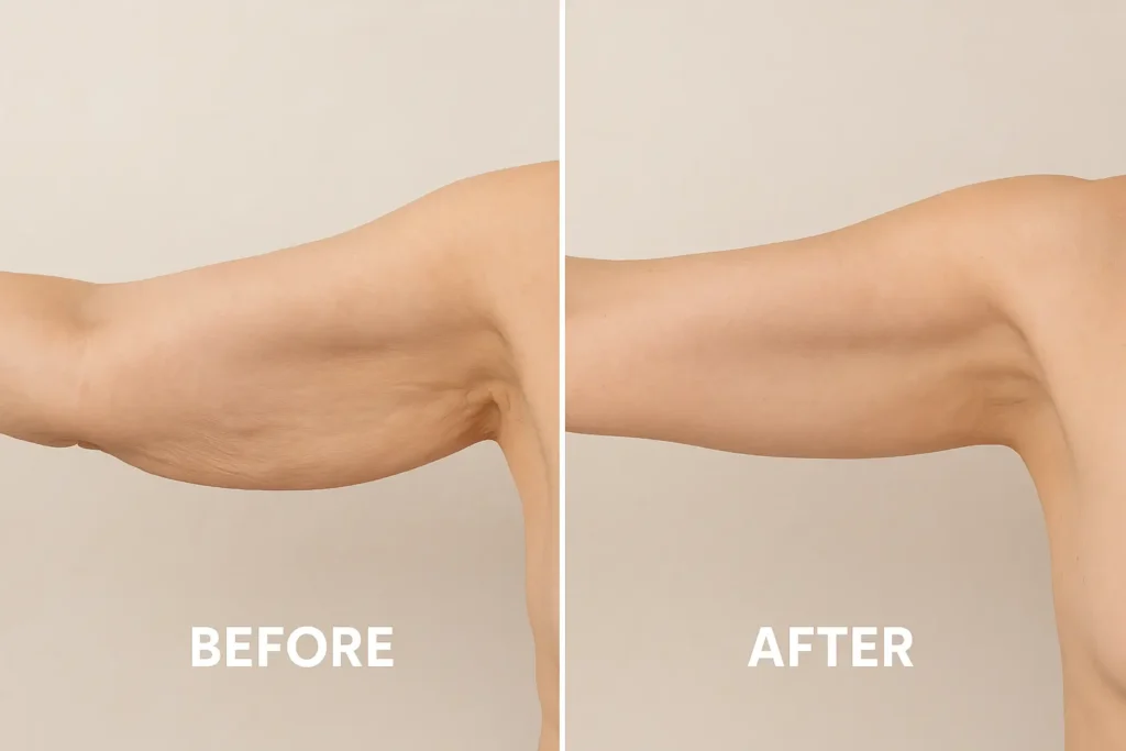 Picture of LA LIPO Barry before and after results of skin tightening treatment on the upper arms.